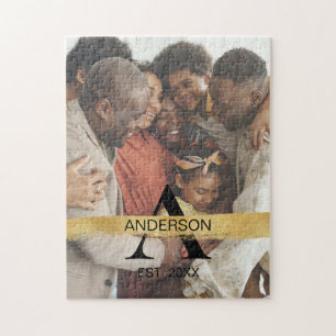 Benutzerdefiniertes Familienfoto mit goldenem Mono Puzzle
