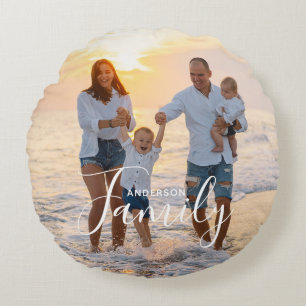 Benutzerdefiniertes Familienfoto Namensgeschenk fü Rundes Kissen