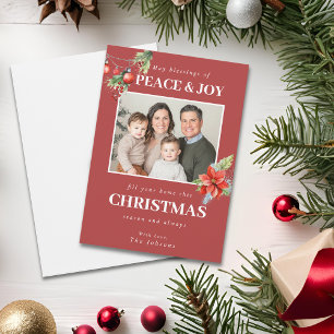 Benutzerdefiniertes Familienfoto Rote Poinsettie W Feiertagskarte