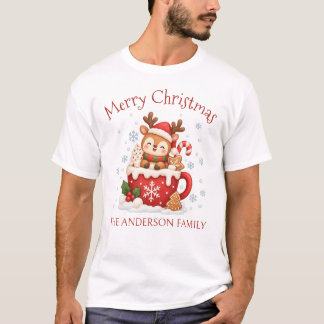 Benutzerdefiniertes Familienname Hirsch Weihnachte T-Shirt
