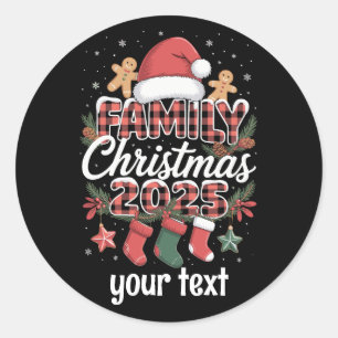 Benutzerdefiniertes Familienweihnachten 2025 Perso Runder Aufkleber