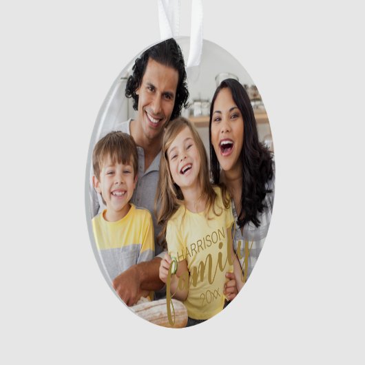 Benutzerdefiniertes FAMILY Gold Script 2 Foto Keep Ornament (Vorderseite)