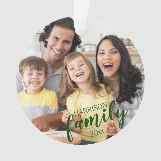 Benutzerdefiniertes FAMILY Green Script 2 Foto Kee Ornament (Vorderseite)