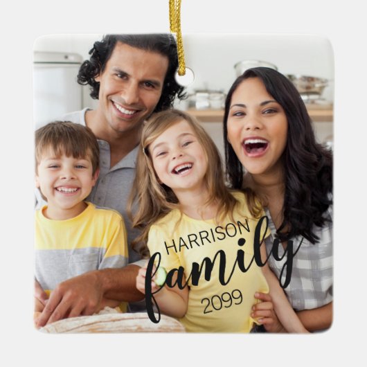 Benutzerdefiniertes FAMILY Script 2 Foto Keepake Keramikornament (Vorderseite)