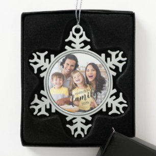 Benutzerdefiniertes FAMILY-Skript 1-Foto-Sake Schneeflocken Zinn-Ornament