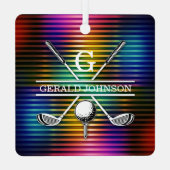 Benutzerdefiniertes farbiges Golf Monogram-Design Ornament Aus Metall (Rückseite)