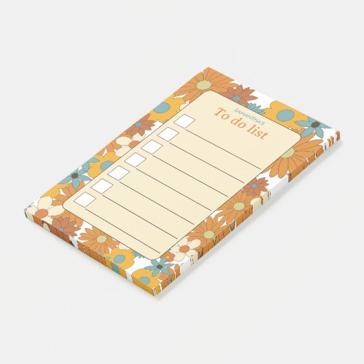 Benutzerdefiniertes farbiges Retro-Blume-Muster fü Post-it Klebezettel (angewinkelt)