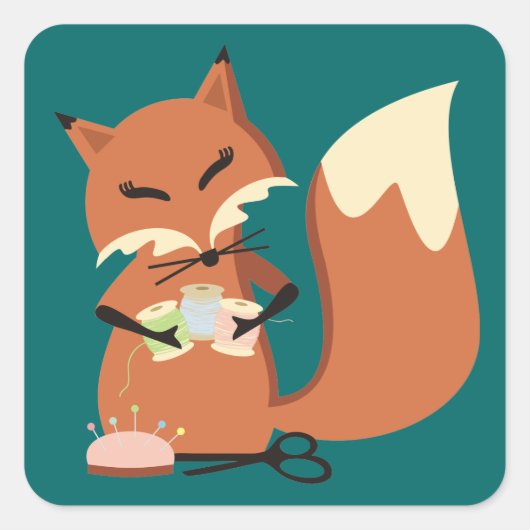 Benutzerdefiniertes Farbnähen Fox-Geschenk-Tag Quadratischer Aufkleber (Vorderseite)