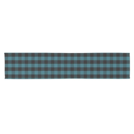 Benutzerdefiniertes Farbschwarz-blaues Gingham-Kar Kurzer Tischläufer (Horizontal)