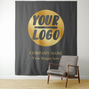 Benutzerdefiniertes Firmenlogo Gold-Grau-Hintergru Wandteppich