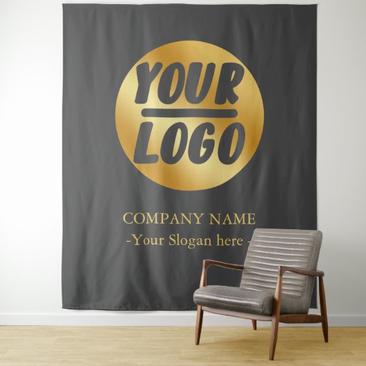 Benutzerdefiniertes Firmenlogo Gold-Grau-Hintergru Wandteppich (Beispiel)