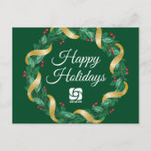 Benutzerdefiniertes Firmenlogo Grüne Weihnachtsfei Feiertagspostkarte (Vorderseite)