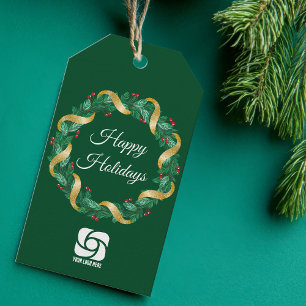 Benutzerdefiniertes Firmenlogo Grüne Weihnachtsfei Geschenkanhänger