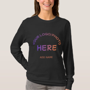 Benutzerdefiniertes Firmenlogo Name Schwarz Langar T-Shirt