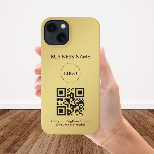 Benutzerdefiniertes Firmenlogo QR-Code Text Gold-F iPhone Hülle