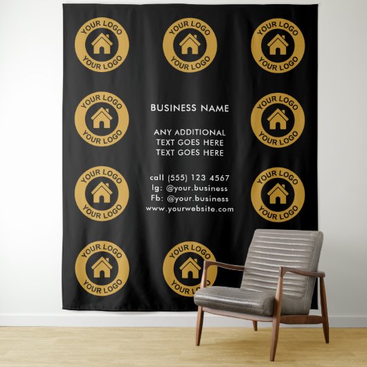 Benutzerdefiniertes Firmenlogo und Text-Hintergrun Wandteppich (Beispiel)