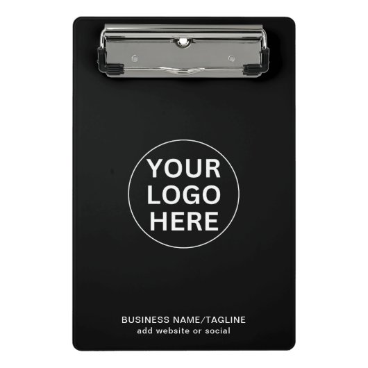 Benutzerdefiniertes Firmenlogo und Text-Schwarz-We Mini Klemmbrett (Vorderseite)