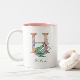 Benutzerdefiniertes floral H Buchstabe Wasserfarbe Zweifarbige Tasse