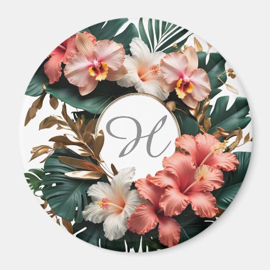 Benutzerdefiniertes florales Monogramm Tropisches Magnet (Vorne)