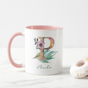 Benutzerdefiniertes florales P-Buchstabe Wasserfar Tasse