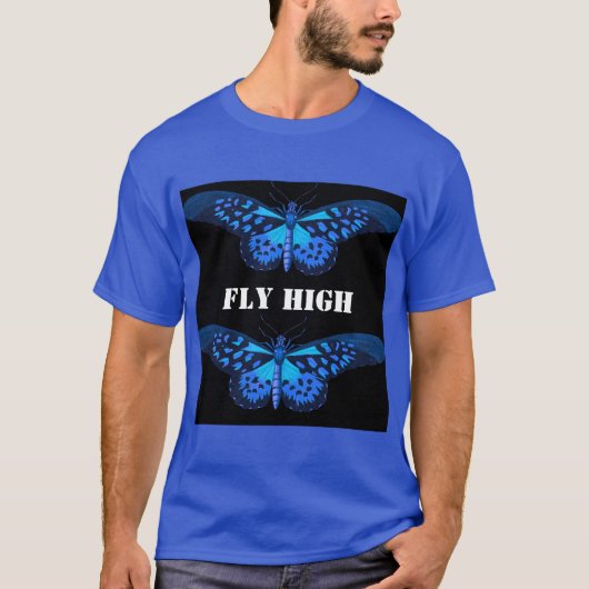 Benutzerdefiniertes Fly High Text Deep Royal Basic T-Shirt (Vorderseite)