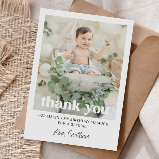 Benutzerdefiniertes Foto 1. Geburtstag Party Dankeskarte