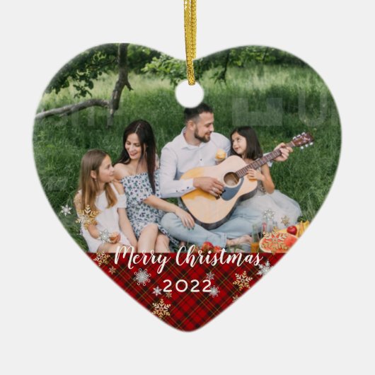 Benutzerdefiniertes Foto 2-seitige Karierte Grenze Keramik Ornament (Vorne)