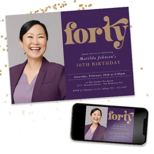 Benutzerdefiniertes Foto 40. Geburtstag Party Einladung