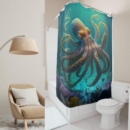 Benutzerdefiniertes Foto Aquarellmeer Oktopus Pers Duschvorhang