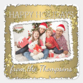 Benutzerdefiniertes Foto auf Imitate Gold Snowflak Quadratischer Aufkleber (Vorderseite)