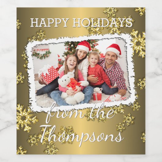 Benutzerdefiniertes Foto auf Imitate Gold Snowflak Weinetikett (Einzelnes Label)