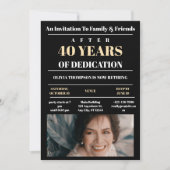 Benutzerdefiniertes Foto Black Retirement Party Einladung (Vorderseite)