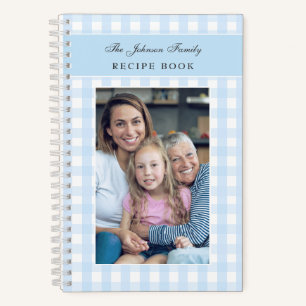 Benutzerdefiniertes Foto Blau Gingham Familienreze Notizblock