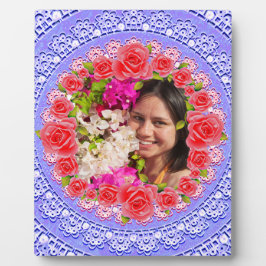 Benutzerdefiniertes Foto Blaue Spitzen Rosen Rahme Fotoplatte