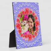 Benutzerdefiniertes Foto Blaue Spitzen Rosen Rahme Fotoplatte (Seite)