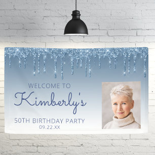 Benutzerdefiniertes Foto Blaues Glitter-Drip 50. G Banner