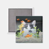 Benutzerdefiniertes Foto Cat Peering in Fischen Ta Magnet (Vorderseite/Rückseite)