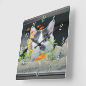 Benutzerdefiniertes Foto Cat Peering in Fischen Ta Quadratische Wanduhr (Winkel)