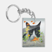 Benutzerdefiniertes Foto Cat Peering in Fischen Ta Schlüsselanhänger (Vorderseite links)