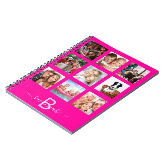 Benutzerdefiniertes Foto-Collage Monogramm heißros Notizblock (Linke Seite)