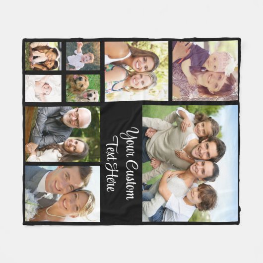 Benutzerdefiniertes Foto Collage Script schwarz Fleecedecke (Vorderseite (Horizontal))