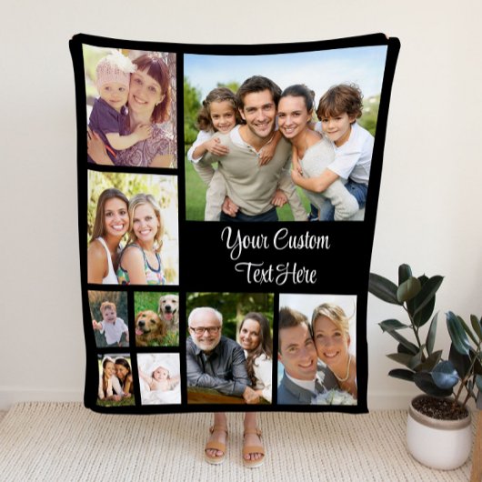 Benutzerdefiniertes Foto Collage Script schwarz Fleecedecke