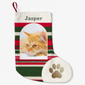 Benutzerdefiniertes Foto der Katze und Name Roter Kleiner Weihnachtsstrumpf (Vorderseite)