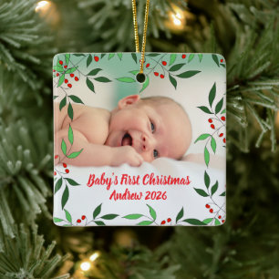Benutzerdefiniertes Foto des ersten Weihnachtsfest Keramikornament