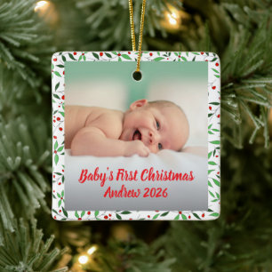Benutzerdefiniertes Foto des ersten Weihnachtsfest Keramikornament