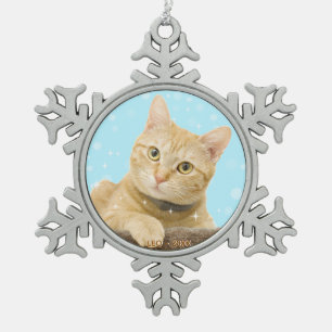 Benutzerdefiniertes Foto einer getigerten Katze Schneeflocken Zinn-Ornament