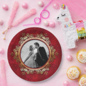 Benutzerdefiniertes Foto Elegante Red Gold Rose fä Pappteller (Party)