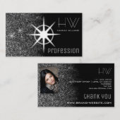 Benutzerdefiniertes Foto Eleganter Silber Glitzer Visitenkarte (Vorne/Hinten)