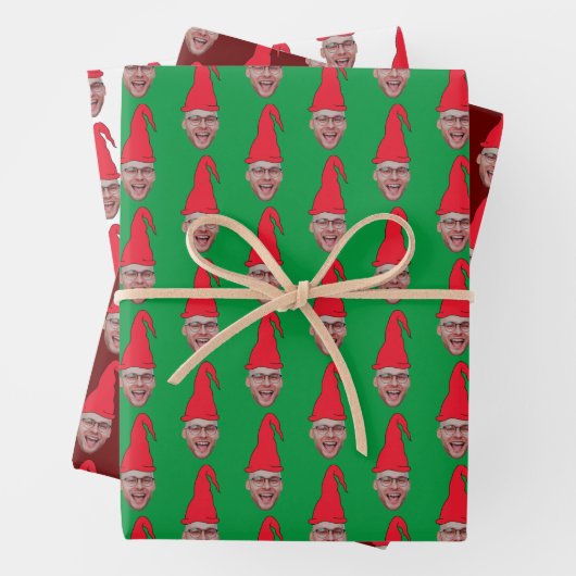 Benutzerdefiniertes Foto Elf-Gesicht Wiederholungs Geschenkpapier Set (Beispiel)