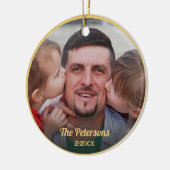 Benutzerdefiniertes Foto Familienname Gold Frame E Keramik Ornament (Links)